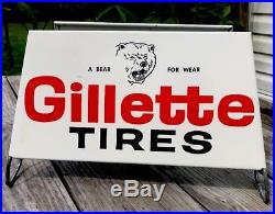 Vintage 1960's Gillette Tires A BEAR FOR WEAR TIRE RACK Metal Sign Stand