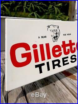 Vintage 1960's Gillette Tires A BEAR FOR WEAR TIRE RACK Metal Sign Stand