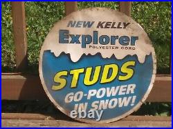 Vintage 1960's Kelly Snow Tires Sign / Made of metal and 15 1/2 in Diameter