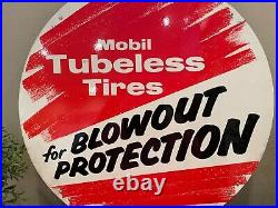 Vintage 1960's Mobil Tubeless Tires Steel Sign 16.5