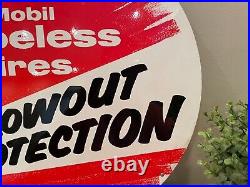 Vintage 1960's Mobil Tubeless Tires Steel Sign 16.5