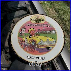 Vintage 1961 The General Tire''Richie Rich'' Porcelain Gas & Oil Pump Sign