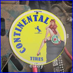Vintage 1962 Continental Tires Porcelain Gas Oil 4.5 Sign