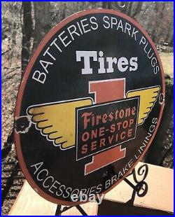 Vintage 1962 Dated Firestone One-stop Service Porcelain Gas Sign Tires