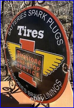 Vintage 1962 Dated Firestone One-stop Service Porcelain Gas Sign Tires