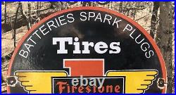 Vintage 1962 Dated Firestone One-stop Service Porcelain Gas Sign Tires