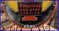 Vintage 1962 Dated Firestone One-stop Service Porcelain Gas Sign Tires