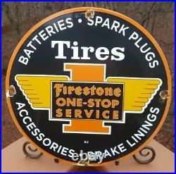 Vintage 1962 Firestone One-stop Service Porcelain Gas Sign Advertising Tires