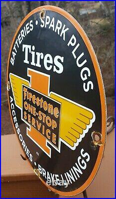 Vintage 1962 Firestone One-stop Service Porcelain Gas Sign Advertising Tires