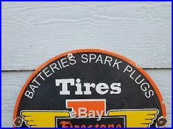 Vintage 1962 Firestone Tires One-stop Service Porcelain Metal Sign! Spark Plugs