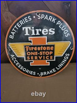 Vintage 1962 Firestone Tires Porcelain Gas Oil Auto Car Tire Service Sign 12 Vintage 1962 Firestone Tires Porcelain Gas Oil Auto Car Tire Service Sign 12