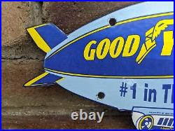 Vintage 1962 Goodyear Tire Blimp Porcelain Metal Gas Station Door Sign 12 X 6