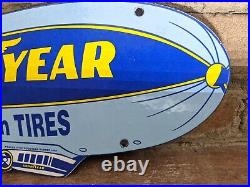 Vintage 1962 Goodyear Tire Blimp Porcelain Metal Gas Station Door Sign 12 X 6