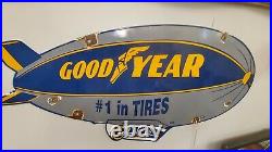 Vintage 1962 Goodyear Tires Blimp Zeppelin 25 Porcelain Metal Gasoline Oil Sign