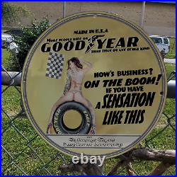 Vintage 1963 Goodyear Eagle Tire And Rubber Company Porcelain Gas & Oil Sign