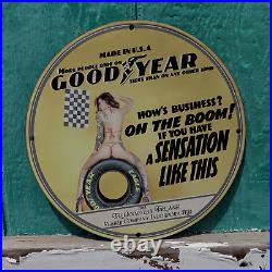 Vintage 1963 Goodyear Eagle Tire And Rubber Company Porcelain Gas & Oil Sign