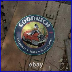 Vintage 1964 Goodrich Batteries Tires Accessories Porcelain Gas & Oil Pump Sign