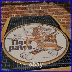 Vintage 1964 U. S Rubber Co.'s Tiger Paws Tires Porcelain Gas & Oil Metal Sign