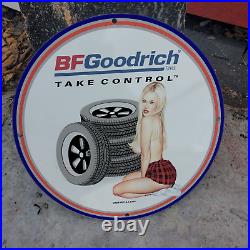 Vintage 1965 BF Goodrich Rubber Tires''Take Control'' Porcelain Gas & Oil Sign
