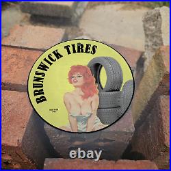 Vintage 1965 Brunswick Tires Porcelain Gas Oil 4.5 Sign