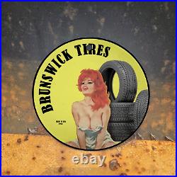 Vintage 1965 Brunswick Tires Porcelain Gas Oil 4.5 Sign