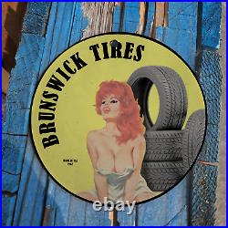 Vintage 1965 Brunswick Tires Porcelain Gas Oil 4.5 Sign