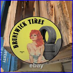 Vintage 1965 Brunswick Tires Porcelain Gas Oil 4.5 Sign