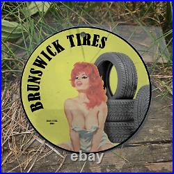 Vintage 1965 Brunswick Tires Porcelain Gas Oil 4.5 Sign