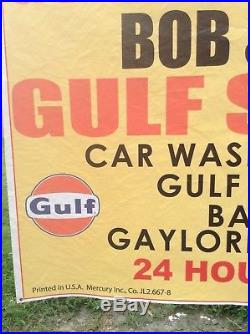 Vintage 1968 Bob & Stan Gulf Gas Oil Tire Station Banner Sign Gaylord Michigan