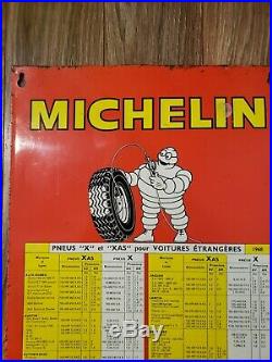 Vintage 1968 French Michelin Metal/Tin Tire Chart Sign BIB Original, garage art