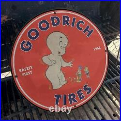 Vintage 1968 Goodrich''Safety First'' Tires Porcelain Gas & Oil Pump Sign