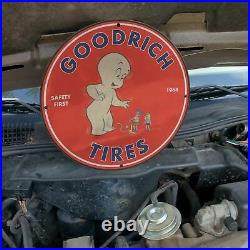 Vintage 1968 Goodrich''Safety First'' Tires Porcelain Gas & Oil Pump Sign