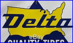 Vintage 1969 Metal DELTA TIRES Enamel Sign America NOS USA Map