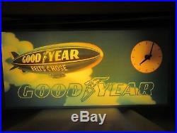 Vintage 1970's Goodyear Belts & Hose Tires Blimp Gas Oil 25 Lighted Clock Sign