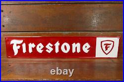 Vintage 1970s FIRESTONE TIRES Horizontal Embossed Metal Advertising Sign 48
