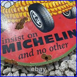 Vintage 1972 Michelin Tires Porcelain Metal Auto Part Corn Farming Gas Oil Sign