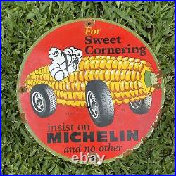 Vintage 1972 Michelin Tires Porcelain Metal Auto Part Corn Farming Gas Oil Sign