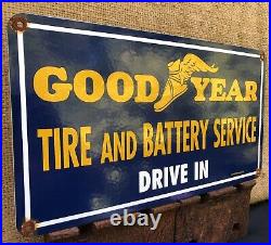 Vintage 1975 Dated Goodyear Tire Battery 18 Porcelain Drive In Sign