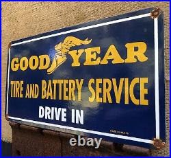 Vintage 1975 Dated Goodyear Tire Battery 18 Porcelain Drive In Sign