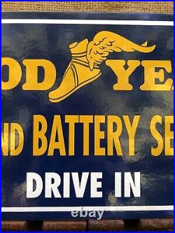 Vintage 1975 Dated Goodyear Tire Battery 18 Porcelain Drive In Sign