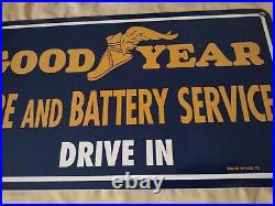 Vintage 1975 Goodyear Porcelain Sign Old Tire Automobile Part Gas Oil Battery