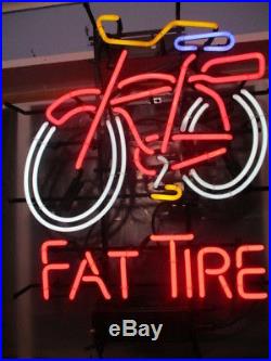 Vintage 1990'Fat Tire Bicycle Belgian Bike neon sign used 29x23