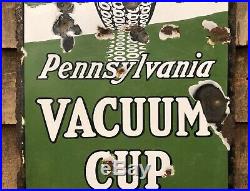 Vintage 20s-30s Pennsylvania VACUUM CUP 6000 Mile Tires 2 Sided Porcelain Sign