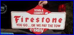 Vintage 2sided Metal Early Firestone Tire Advert Sign Gasoline Gas Oil 29inX17in