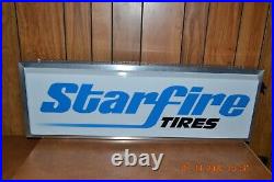 Vintage 3' x 1' Double Sided Lighted Hanging Starfire Tires Gas Oil Sign