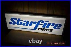 Vintage 3' x 1' Double Sided Lighted Hanging Starfire Tires Gas Oil Sign