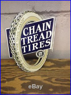 Vintage 30's Style Die Cut Chain Tread Gas Station Tire Display Sign Mobil