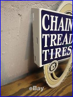 Vintage 30's Style Die Cut Chain Tread Gas Station Tire Display Sign Mobil