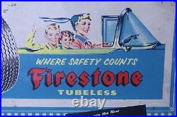 Vintage 30 x 19 Original Firestone Tires Cardboard Advertising Sign Car
