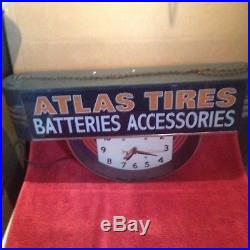 Vintage 40's Era Art Deco Atlas Tires Battery Clock Sign Standard Oil Gas Rare